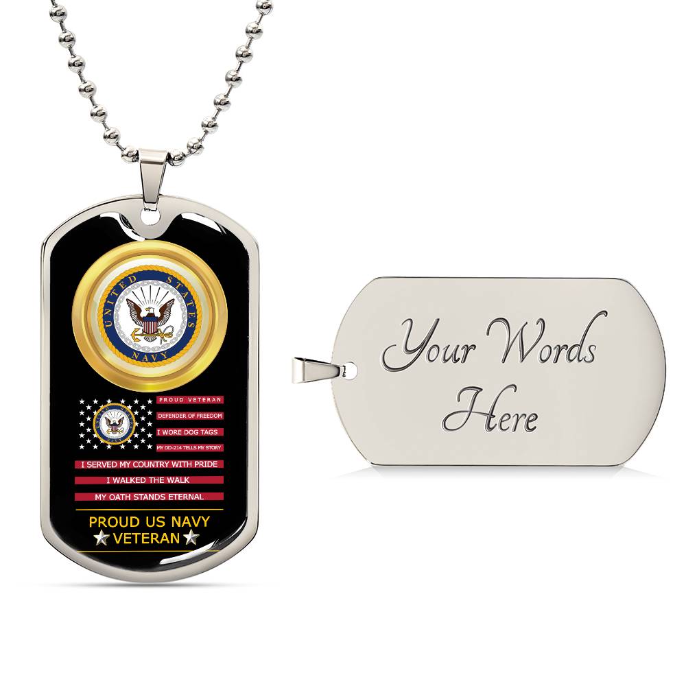 Proud US Navy Veteran-Luxury Graphic Dog Tag Necklace