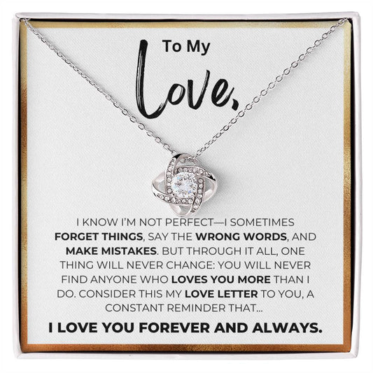 To My Love-Who Loves You More-Love Knot Necklace-Price Includes Free Shipping