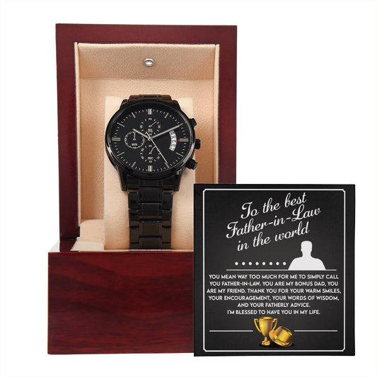 Father-In-Law - Your Words Of Wisdom - Black Chronograph Watch